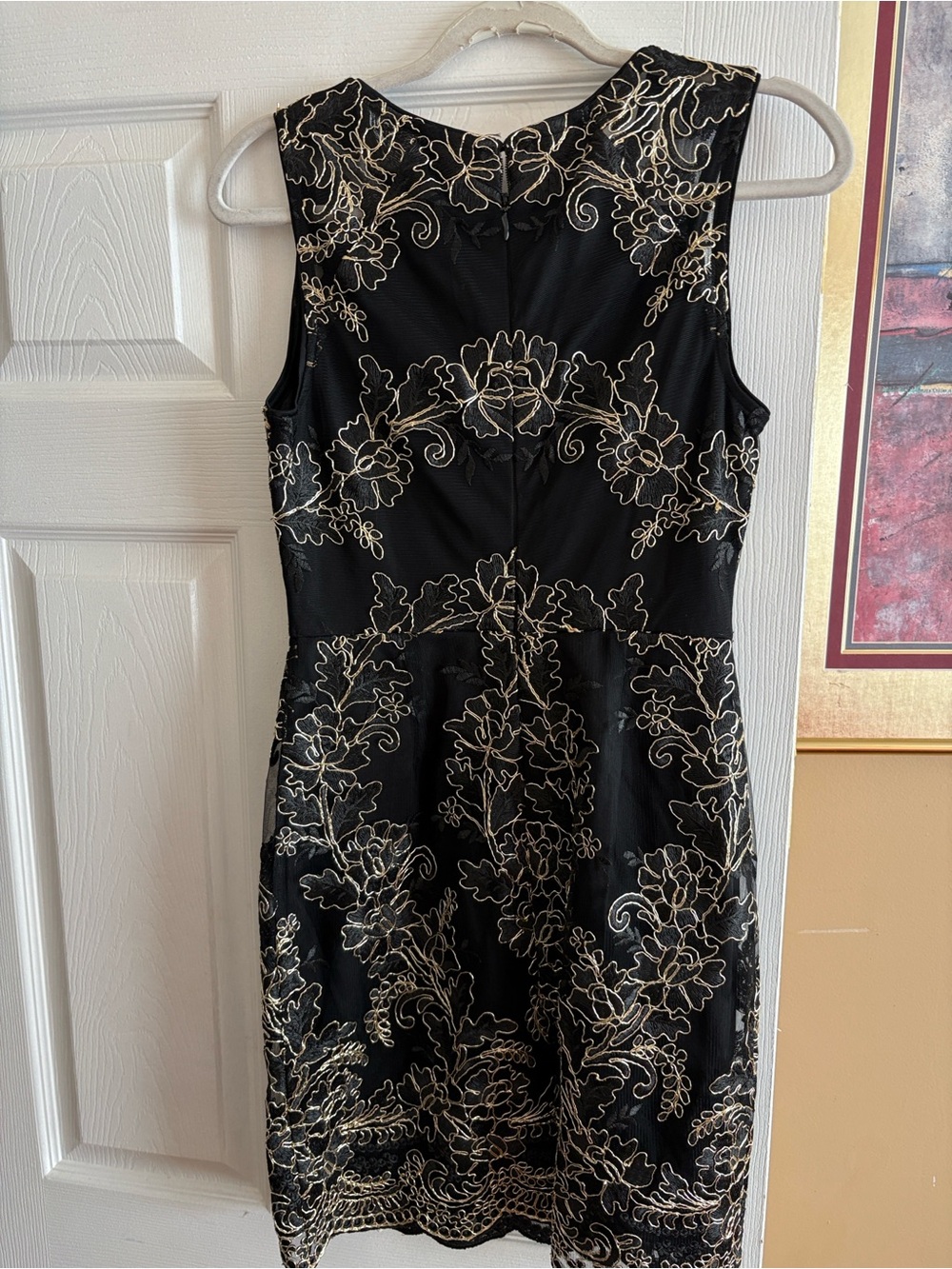Guess Black Mini Dress with Gold Floral Lace